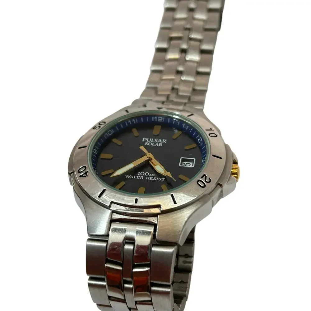 Men's Pulsar SOLAR Stainless Steel Wrist Watch 100m Date V145-X003